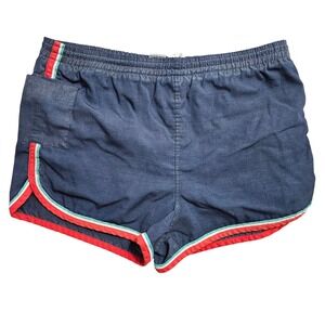 Catalina Swim Trunks 32 Navy Blue Vintage 80s Dolphin Hem Striped Trim